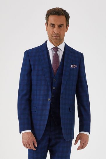 Skopes Blue Slim Fit Felix Check Suit: Jacket