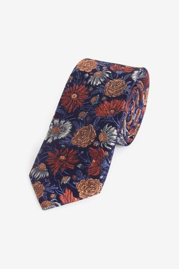 Blue Navy/Rust Brown Floral Signature Tie
