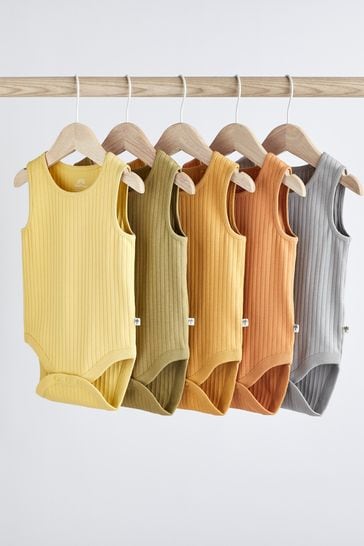 Muted Rib Baby Vest Bodysuits 5 Pack