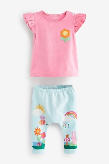 Pink/Blue Character Baby Woven T-Shirt And Leggings Set 2 Piece