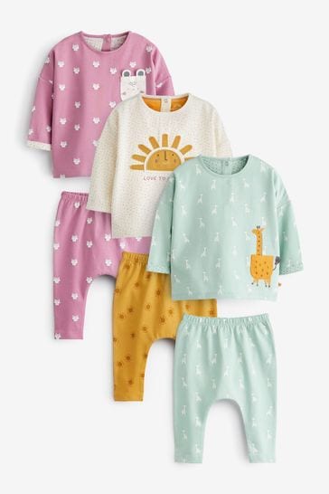Mint Green 6 Piece Baby T-Shirts and Leggings Set