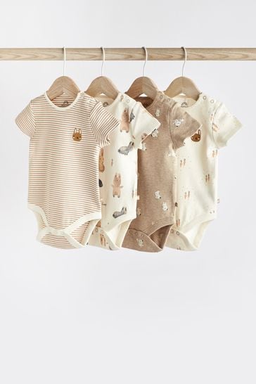 Beige Baby Short Sleeve Bodysuits 4 Pack
