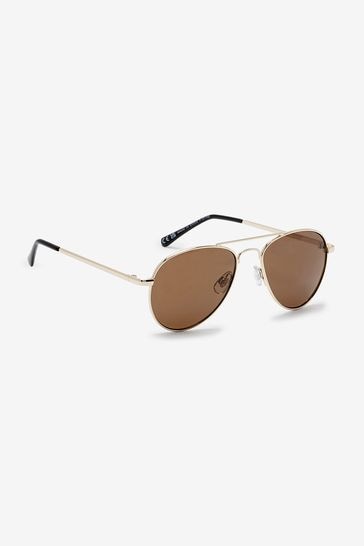 Gold Tone Aviator Style Sunglasses
