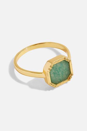 Z by Accessorize Gold Aventurine Square Slice Ring