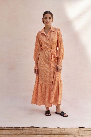 Charli Orange Spots Print Shirt Dress With Belt