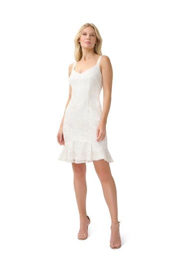 Adrianna Papell White Sequin Embroidery Dress