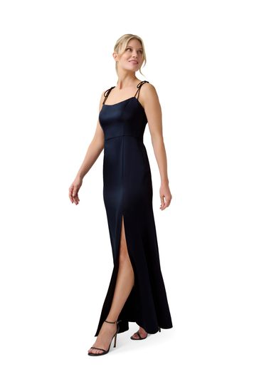 Adrianna papell scalloped square clearance neck crepe slit leg gown