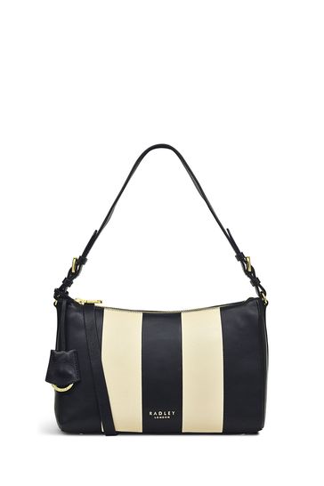 Radley London Medium Dukes Place Stripe Quilt Zip-Top Black Shoulder Bag