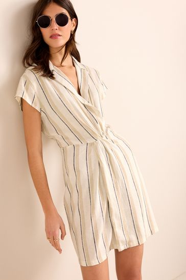 Buy Striped Twist Front Linen Blend Mini Summer Dress from Next Luxembourg
