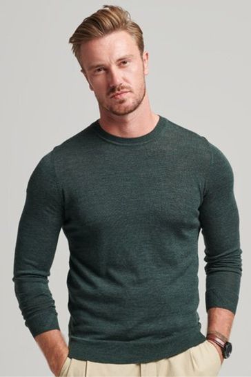 Superdry Olive Green Merino Crew Neck Jumper