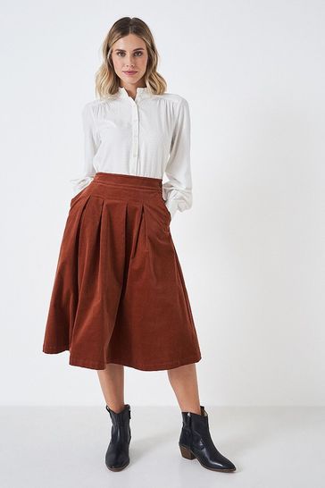 Crew Clothing Company Dark Orange Textured Cotton  A-Line Skirt