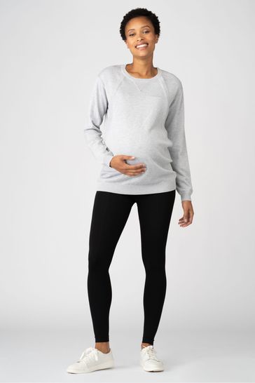 Seraphine Grey Maternity Relaxed Knit Sweater With Zip Nursing