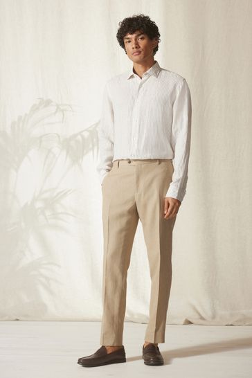 Tan online linen trousers