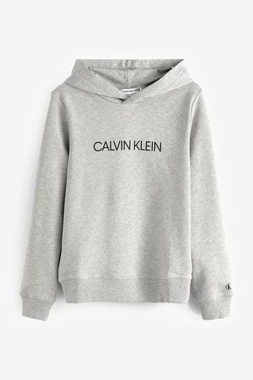 Calvin Klein Boys Grey Institutional Logo Hoodie