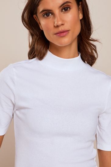 White mock neck outlet t shirt