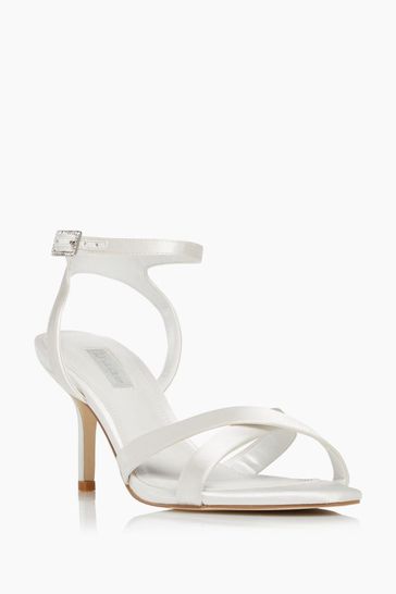 Dune London Natural Mirra Cross Strap Mid Heel Sandals