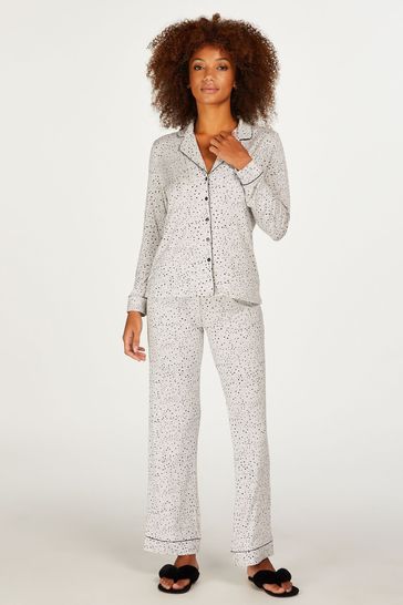 Hunkemöller Grey Long Sleeve Boyfriend Dot Pyjama Set