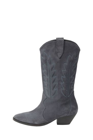 Oliver Bonas Grey Suede Tall Cowboy Boots