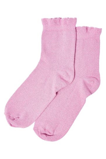 Oliver Bonas Pink Shimmer Frill Pink Ankle Socks