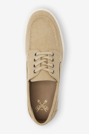 Buy Ecru Cream Canvas Boat Shoes from Next Luxembourg