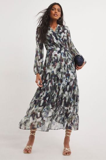 Joanna Hope Black Print Jacquard Wrap Dress