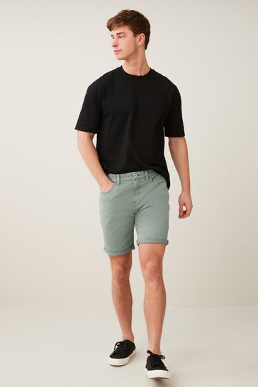 Buy Sage Green Straight Stretch Denim Shorts from Next Luxembourg