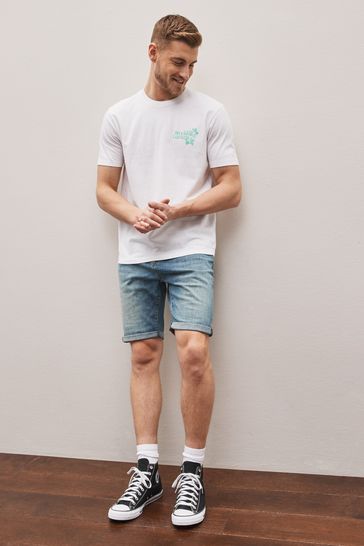 Buy Light Blue Straight Stretch Denim Shorts from Next Luxembourg