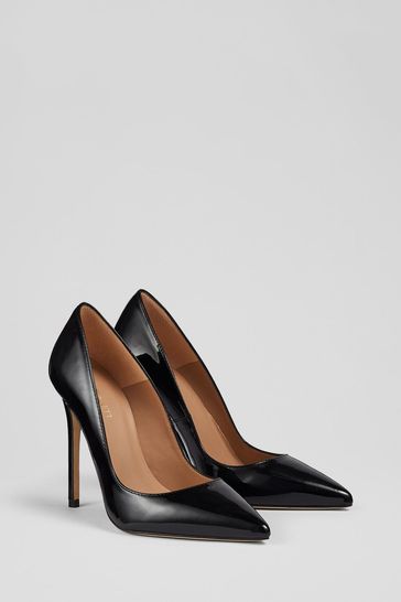 Black patent top leather court shoes