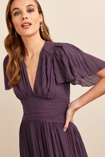 Buy Purple Pleated Short Sleeves Midi Dress from Next Luxembourg