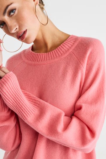 Buy Coral Pink Premium 100 Lambswool Crew Neck Jumper from Next Spain