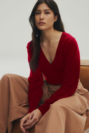 Ladies red v neck jumper discount