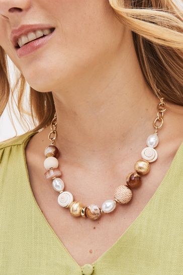 Buy Neutral Shell Mixed Media Necklace from Next Luxembourg