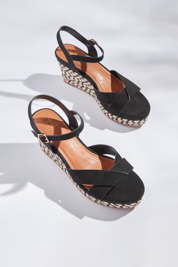 Black Extra Wide Fit Forever Comfort® Open Toe Wedges