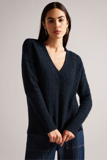 Ted Baker Blue Jackeiy V-Neck Sweater