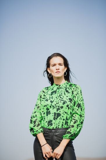 Poppy Field Green Viscose Exclusive Print Blouse