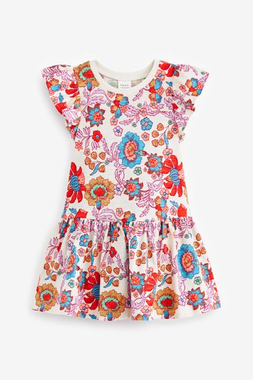 Floral Short Sleeve Peplum Jersey Dress (3mths-7yrs)