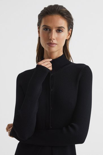 Ribbed button shop up sweater