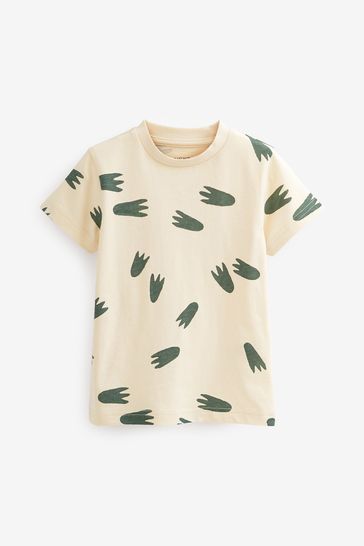 Buy Neutral Dinosaur Footprint Short Sleeve All Over Print T Shirt