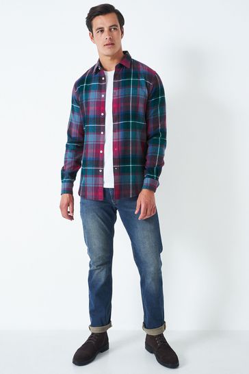 Crew Clothing Company Red Wine Check Print Cotton Casual Shirt