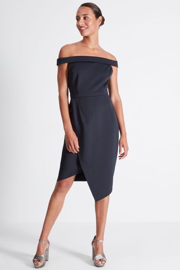 Sonder Studio Black Glamour Off The Shoulder Scuba Dress