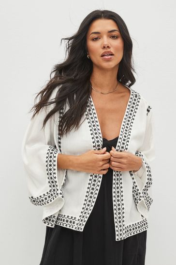 White Embroidered Kimono