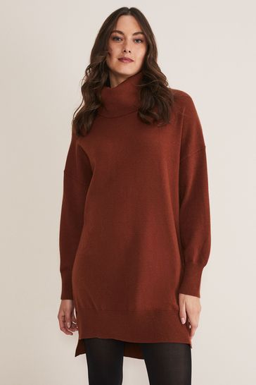 Phase Eight Cecilia Roll Neck Brown Jumper Dress