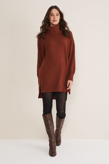 Phase Eight Cecilia Roll Neck Brown Jumper Dress