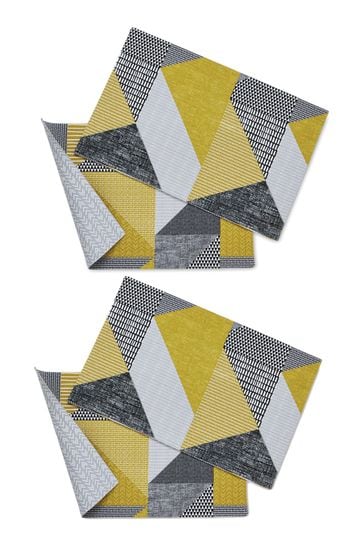 Catherine Lansfield 4 Pack Yellow Larsson Geo Wipeable Placemats