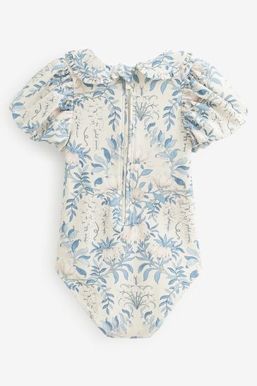 Laura Ashley Cream Blue Textured Swimsuit