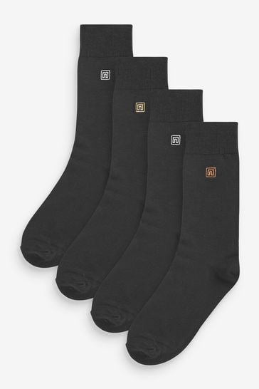 Black Metallic Embroidered 4 Pack Signature Socks