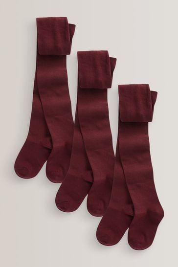 Buy Burgundy Red 3 Pack Cotton Rich School Tights from Next USA
