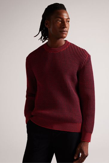 Ted Baker Oversized Red Redeer Twisted Yarn Crew Jumper