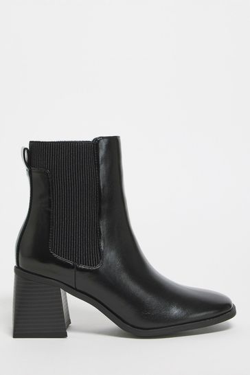 Simply Be Black Pu Heeled Chelsea Extra Wide Fit Ankle Boots