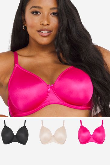 Simply Be Pink Elderberry Dove Prune Claire Moulded Full Cup Wired Bras 3 Pack